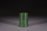 A CHINESE SPINACH GREEN JADE 'SCHOLAR'S BRUSHPOT