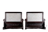 A PAIR OF CHINESE WHITE JADE LANDSCAPE TABLE SCREENS 