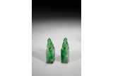 A PAIR OF ICY JADEITE CARVED 'MYTHICAL BEAST' SEALS