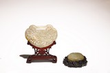 A WHITE JADE RETICULATED LOCK PLAQUE AND A JADE PANEL