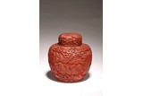 A CINNABAR LACQUER LANDSCAPE JAR