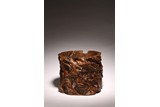 A CHINESE NATURALISTICALLY CARVED ROOT WOOD BRUSHPOT