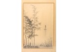 A JAPANESE INK ON PAPER 'BAMBOO' FRAMED PAINTING