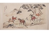 PU JIN: COLOR AND INK ON PAPER 'HORSES' PAINTING