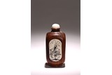 A HARDWOOD INLAID INSCRIBED SNUFF BOTTLE