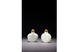 A PAIR OF CHINESE WHITE JADE CARVED SNUFF BOTTLES