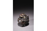 A CHINESE GOLD SPLASHED BRONZE 'BEAST' CENSER