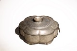 A LARGE CHINESE PEWTER INSCRIBED BOX AND COVER