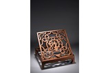 A CHINESE HUALI WOOD CARVED FOLDING MIRROR STAND