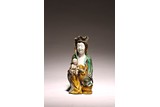 A CHINESE FAMILLE VERTE BISCUIT GUANYIN AND CHILD 