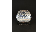 A CHINESE BLUE AND WHITE 'LONGEVITY' BOX AND COVER