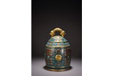 A CHINESE GILT BRONZE CLOISONNE ENAMEL BELL 