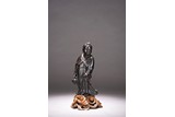 A CHINESE ZITAN CARVED FIGURE OF FEMALE IMMORTAL