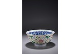 A CHINESE FAMILLE ROSE BLUE AND WHITE BOWL