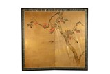 A RARE JAPANESE RINPA SCHOOL TWO PANEL PERSIMMON TREE SCREEN