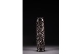 A HARDWOOD CARVED 'CHILONG' RETICULATED CYLINDER