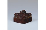 A SANDALWOOD CARVED 'MYTHICAL BEAST' SQUARE SEAL
