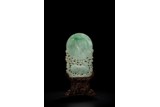 A JADEITE CARVED 'BUFFALO WATCHING MOON' TABLE SCREEN