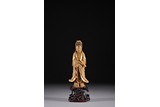 A 'SHOUSHAN' SOAPSTONE FIGURE OF STANDING GUANYIN