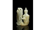 A WHITE JADE LEAPING CARP VASE GROUP