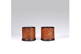 A PAIR OF BAMBOO CARVED BRUSHPOTS