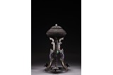 A ZITAN INLAID HAT STAND FORM INCENSE BURNER