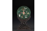 A MAGNIFICENT HARDSTONE GEM INLAID GILT GREEN JADE CIRCULAR SCREEN