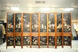 A HARDSTONE INLAID 'FIGURES' EIGHT PANEL HARDWOOD SCREEN