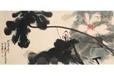 ZHANG DAQIAN: COLOR AND INK ON PAPER 'LOTUS' PAINTING