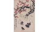 COLOR AND INK 'PLUM BLOSSOM & CHICKS' PAINTING, GUAN SHANYUE