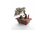 CHINESE GEMS 'TREE AND FIGURAL GROUP' IN CINNABAR LACQUER PLANTER