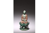 A PAINTED BRONZE FIGURE OF AMITABHA 