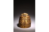 A CHINESE GILT BRONZE DRAGON RITUAL BELL 