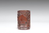 A BAMBOO CARVED 'FIGURE' BRUSHPOT 