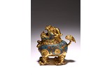 A CLOISONNE ENAMEL MYTHICAL BEAST 'QILIN' CENSER