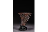 AN AGARWOOD CARVED LANDSCAPE LIBATION CUP