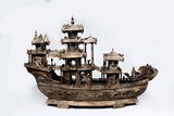 A LARGE WOOD CARVED CHINESE DRAGON BOAT