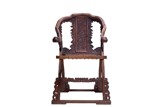 A CHINESE HARDWOOD CARVED 'DRAGON' FOLDING CHAIR