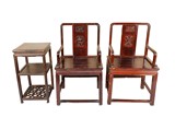 A SET OF SOFTWOOD CARVED CHAIRS AND STAND