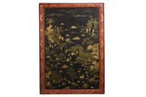 A BLACK LACQUERED GILT-PAINTED 'FU' LANDSCAPE HANGING PANEL