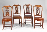 A SET OF FOUR HARDWOOD MARBLE INLAID CHAIRS