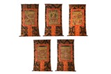 A SET OF FIVE TIBETAN THANGKA OF BUDDHA