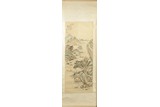 A COLOR AND INK 'LANDSCAPE' HANGING SCROLL PAINTING