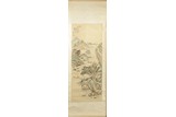 A COLOR AND INK 'LANDSCAPE' HANGING SCROLL PAINTING