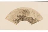 A CHINESE INK ON PAPER 'LANDSCAPE' FAN PAINTING