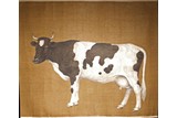 A COLOR AND INK ON SILK 'COW' PAINTING