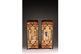 A PAIR OF CHINESE PAINTED 'FIGURES' WALL LANTERNS