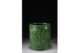 A SPINACH GREEN JADE 'SCHOLARS' BRUSHPOT