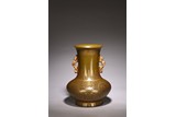 A TEADUST GLAZED GILT PAINTED VASE 