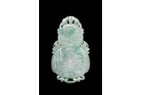 A JADEITE CARVED DOUBLE GOURD 'FIGURES' PLAQUE
